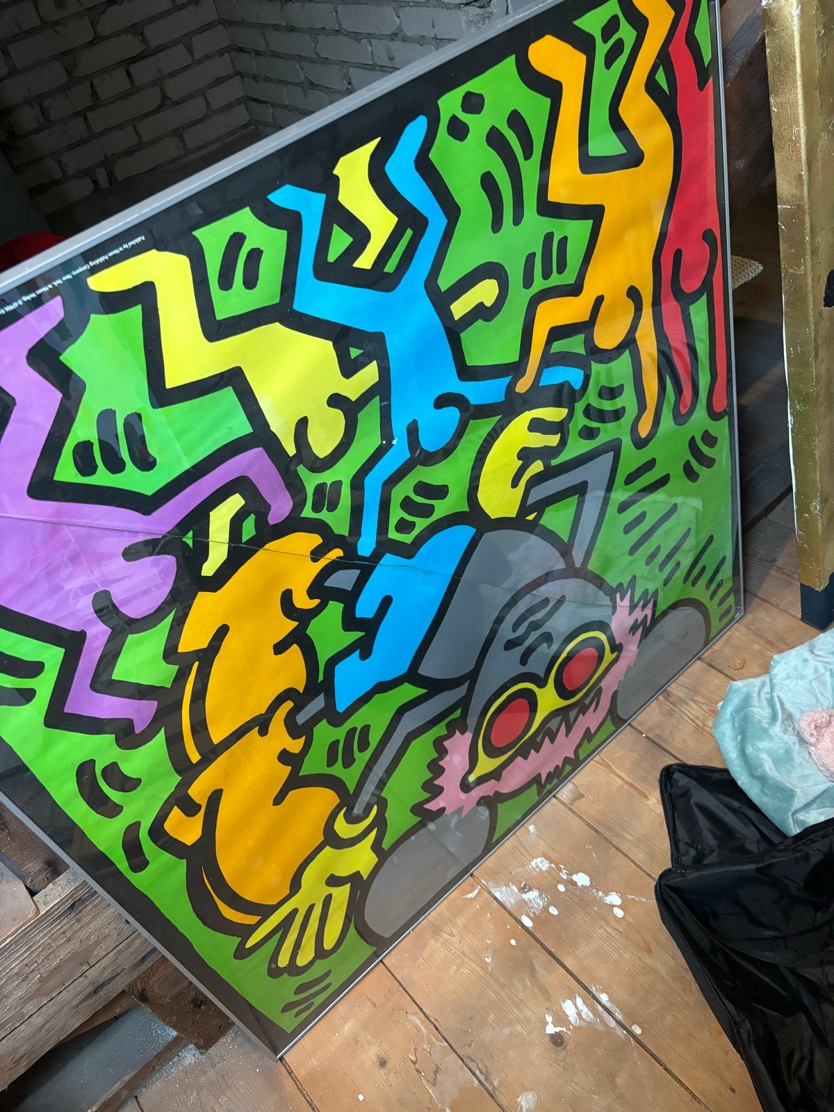 Keith Haring Pop Art Poster - Dansende Figuren, Antiek en Kunst, Figuren, Papier/karton, Ophalen of Verzenden, Ingelijst
