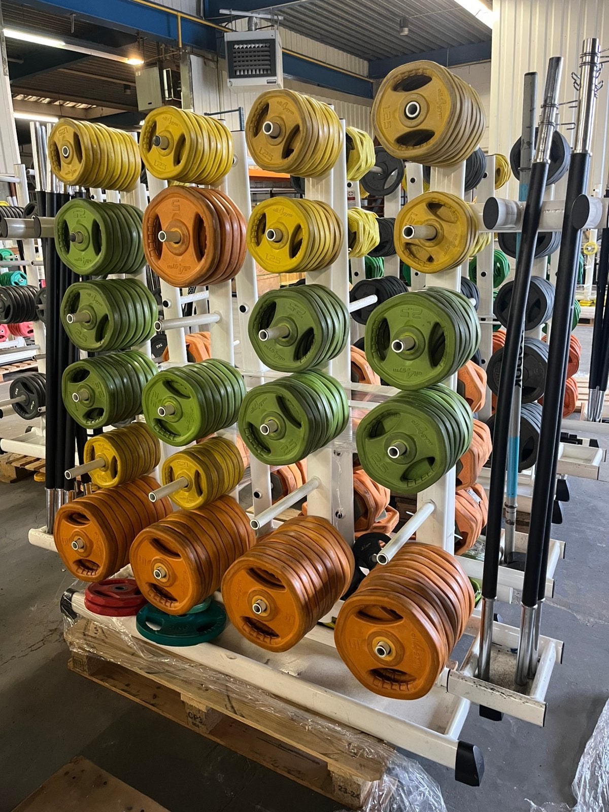 20 x bodypump set stang met gewichten en rek, Ophalen, Gebruikt, All4gym gym80, 20 x bp set