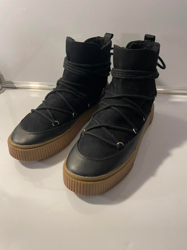 Black Leather Women’s High Top Ankle Lace Up Boots 40, Zwart, Lage of Enkellaarzen, Ophalen of Verzenden, Zo goed als nieuw