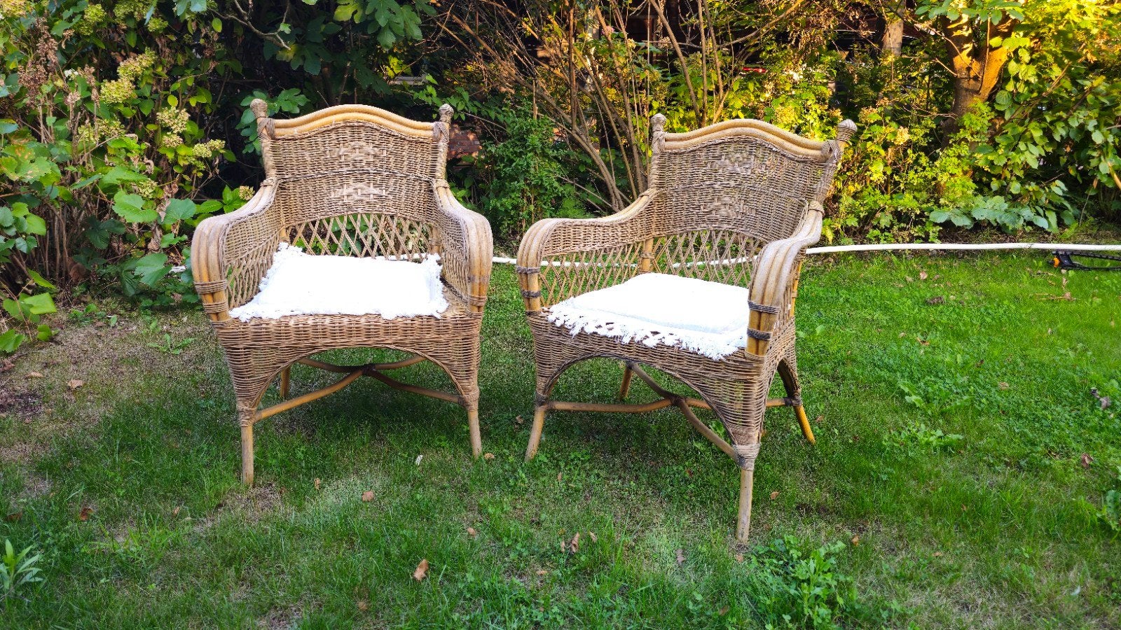 Set van 2 rotan stoelen - Vintage rieten fauteuils, Ophalen, Gebruikt, Twee, Bruin