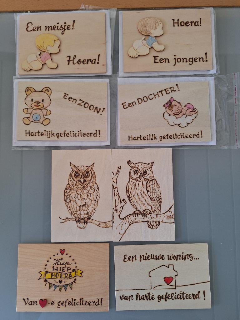 houten wenskaart CREAMAR PYROGRAFIE, Ophalen of Verzenden, Nieuw