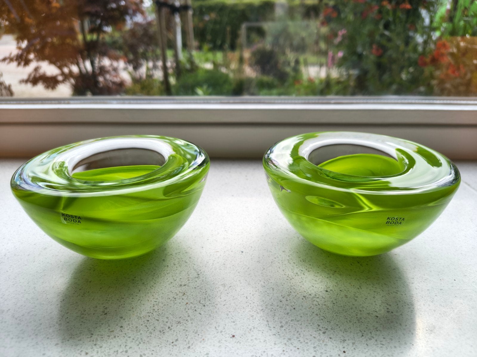 Kosta Boda set Atoll kristalglas waxinelichthouders lime, Ophalen of Verzenden