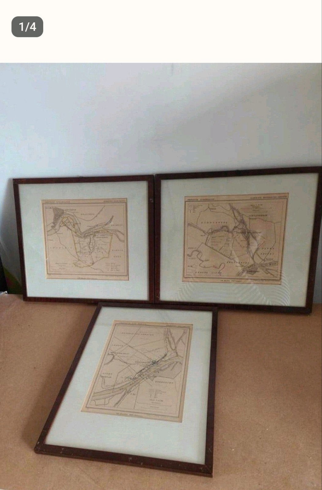 Set van 3 ingelijste historische kaarten Zuid-Holland, Gelezen, Ophalen of Verzenden, Landkaart, 1800 tot 2000