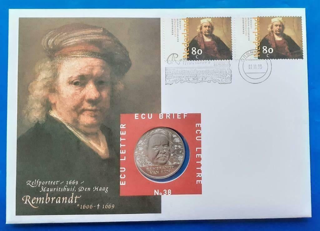 ECU brief 38 Rembrandt van Rijn - 1999, Postzegels en Munten, Penningen en Medailles, Verzenden, Overige materialen, Nederland