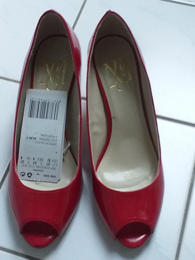 Pumps Nieuw 37 Rood Lak Open Teen Mango ( Jool ), Pumps, Mango, Verzenden, Nieuw