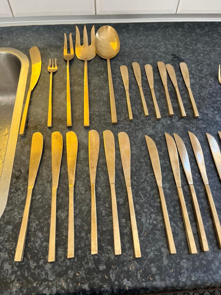 70-delig bronzen bestekset - zo goed als nieuw, Ophalen of Verzenden, Zo goed als nieuw