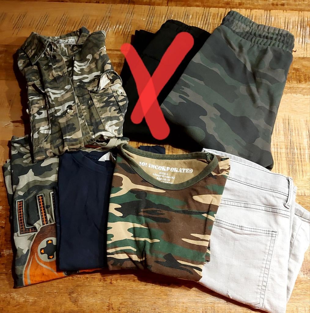 Kledingpakket Jongen Maat 146/152 - Legerprint & Casual, Ophalen of Verzenden