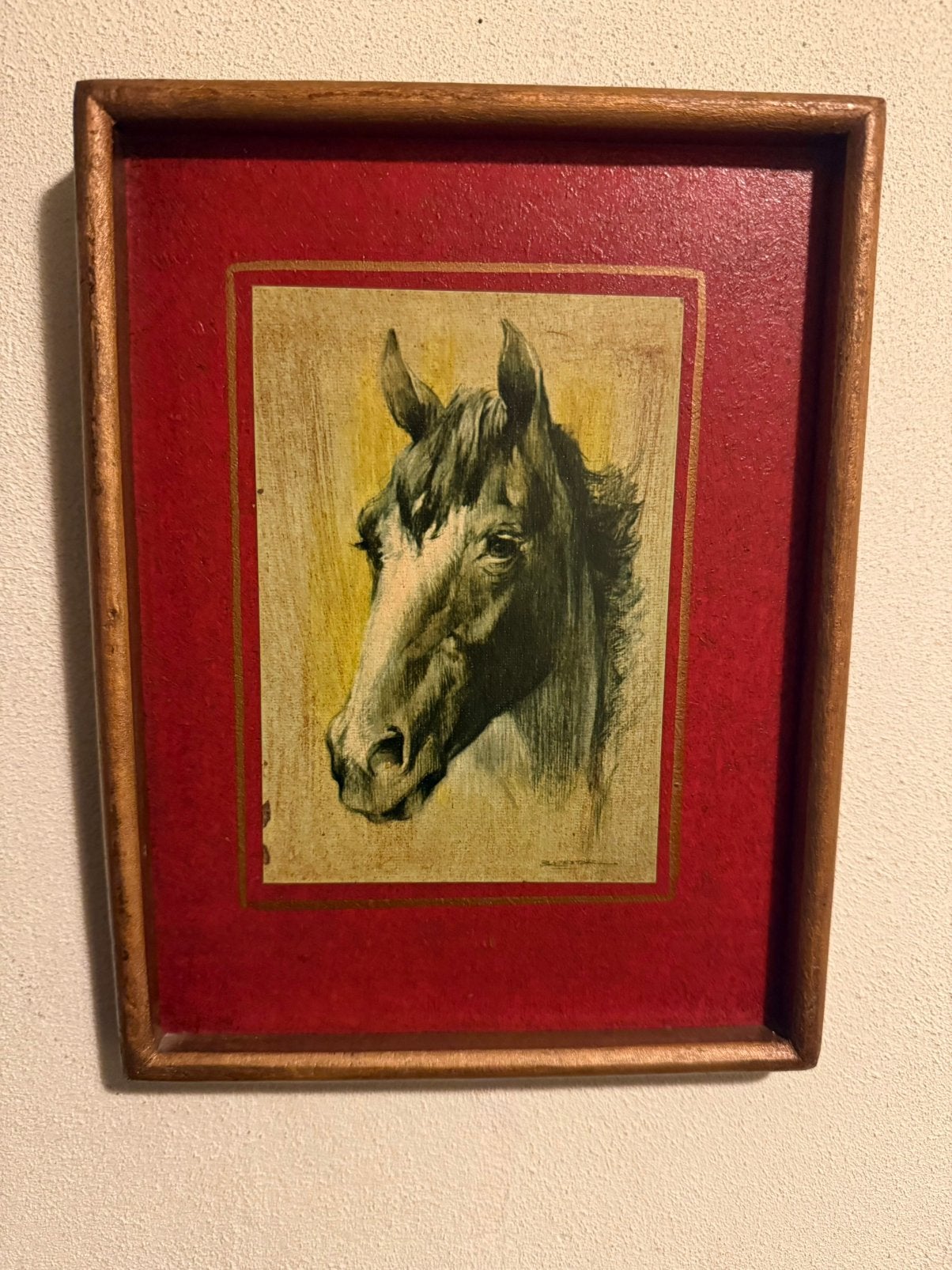 Oud schilderijtje Fries paard, Minder dan 50 cm, Gebruikt, Ophalen of Verzenden, Schilderij