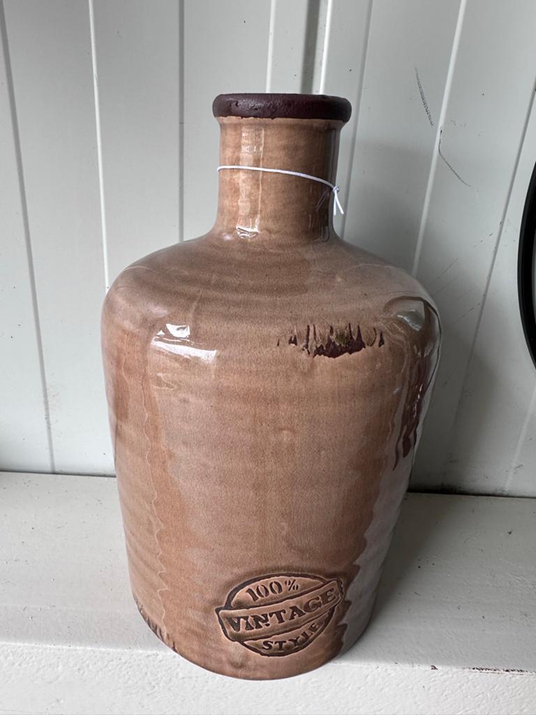 Vintage Stijl Keramische Vaas - Bruin Glazuur, Ophalen of Verzenden