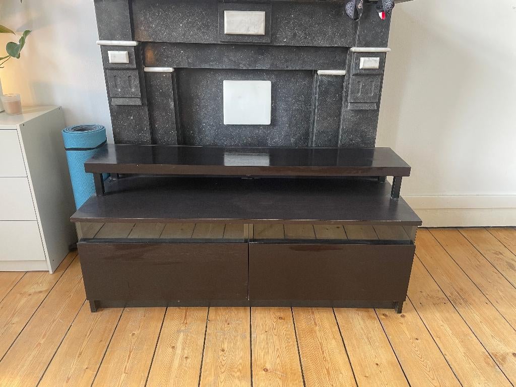 Modern TV Stand – Dark Wood – Storage + Shelves – Maastricht, Ophalen, 100 tot 150 cm, Zo goed als nieuw, Minder dan 100 cm