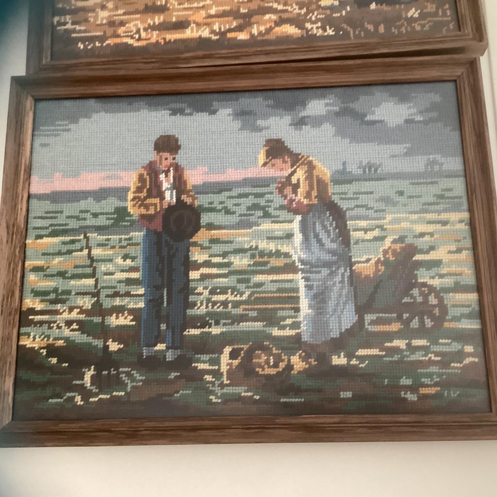 Angelus, (Millet 1877) , wol geborduurd, 34x44 cm, Antiek en Kunst, Kunst | Schilderijen | Klassiek, Ophalen of Verzenden