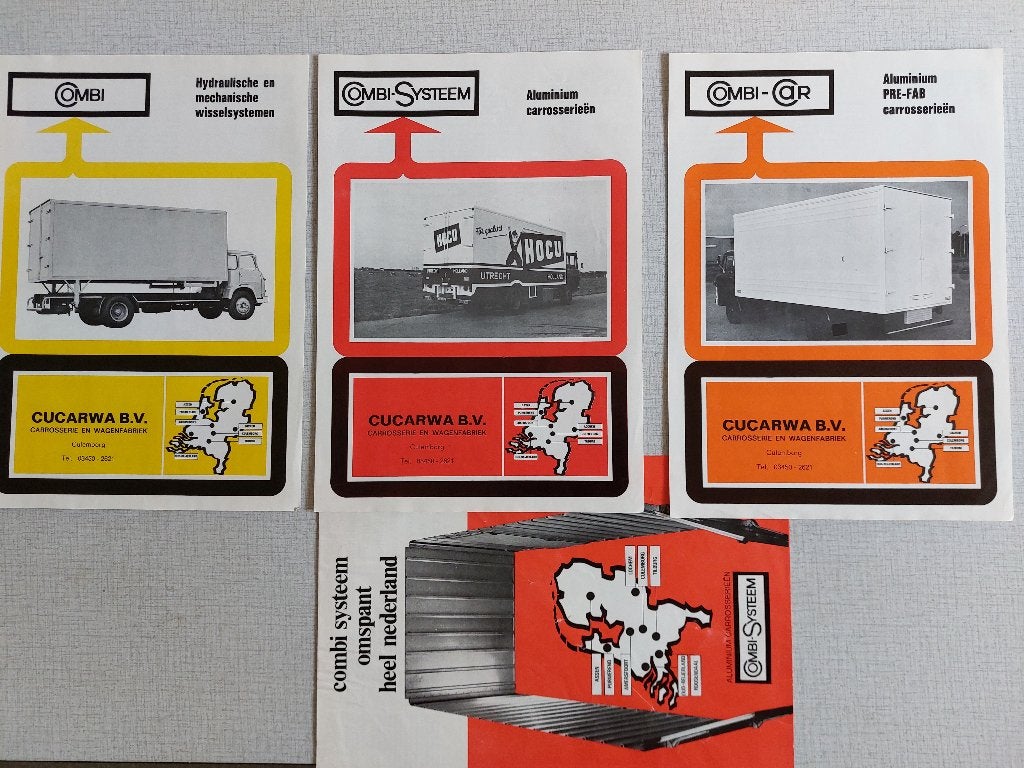 4 brochures / folders CUCARWA B.V. Carrosserie wagenfabriek, Ophalen of Verzenden, Gelezen, Overige merken