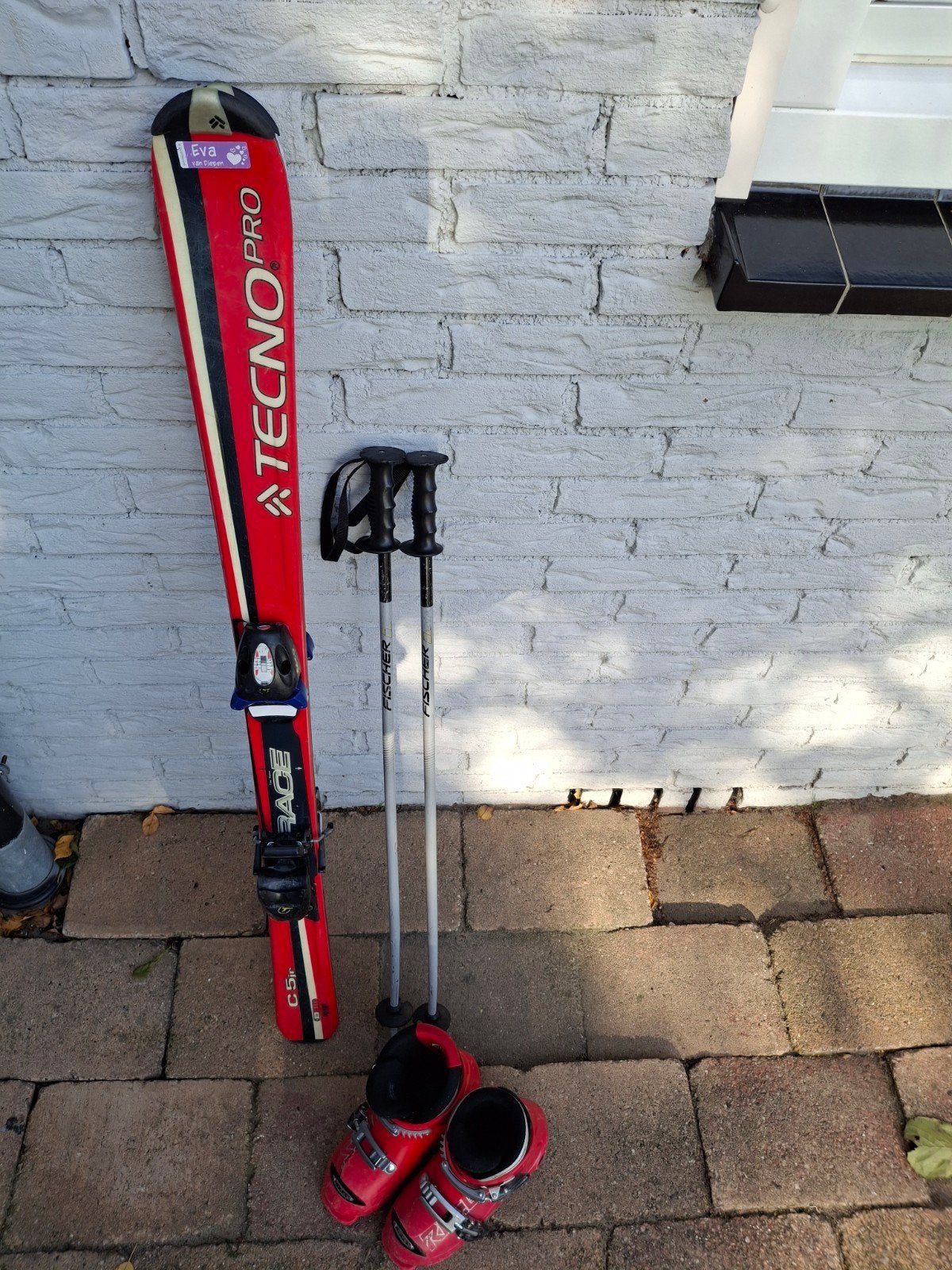Ski's 120 cm, stokken (90) en verstelbare Roces skischoenen, Gebruikt, 100 tot 140 cm, Skiën, Ski's