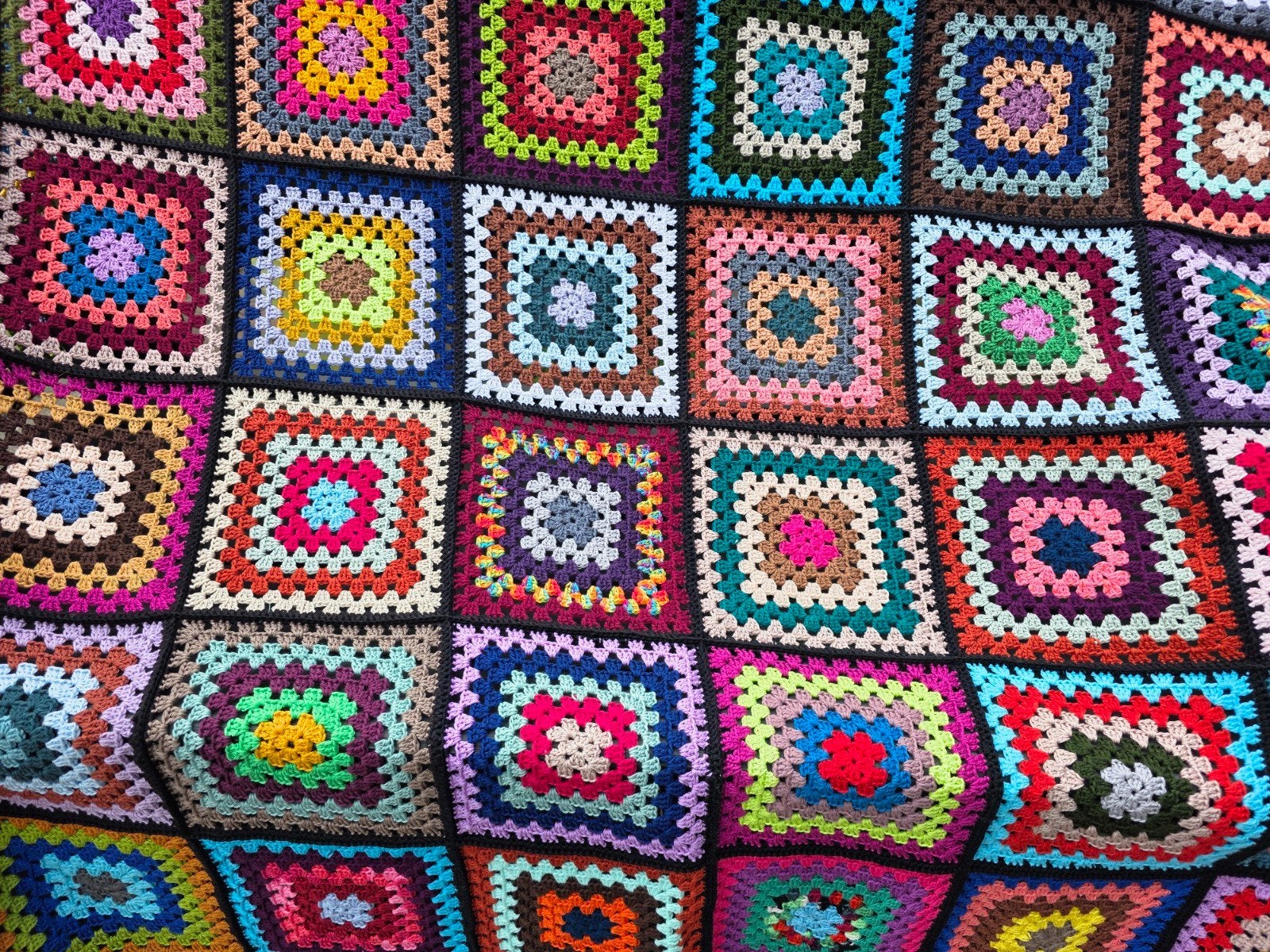 Gehaakte deken/plaid/sprei granny square katoen., Katoen, Woondeken, 210 cm, Ophalen of Verzenden