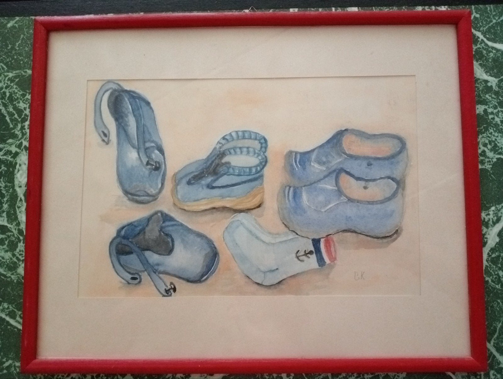 Aquarel Kinderschoenen monogram CK, Ophalen of Verzenden