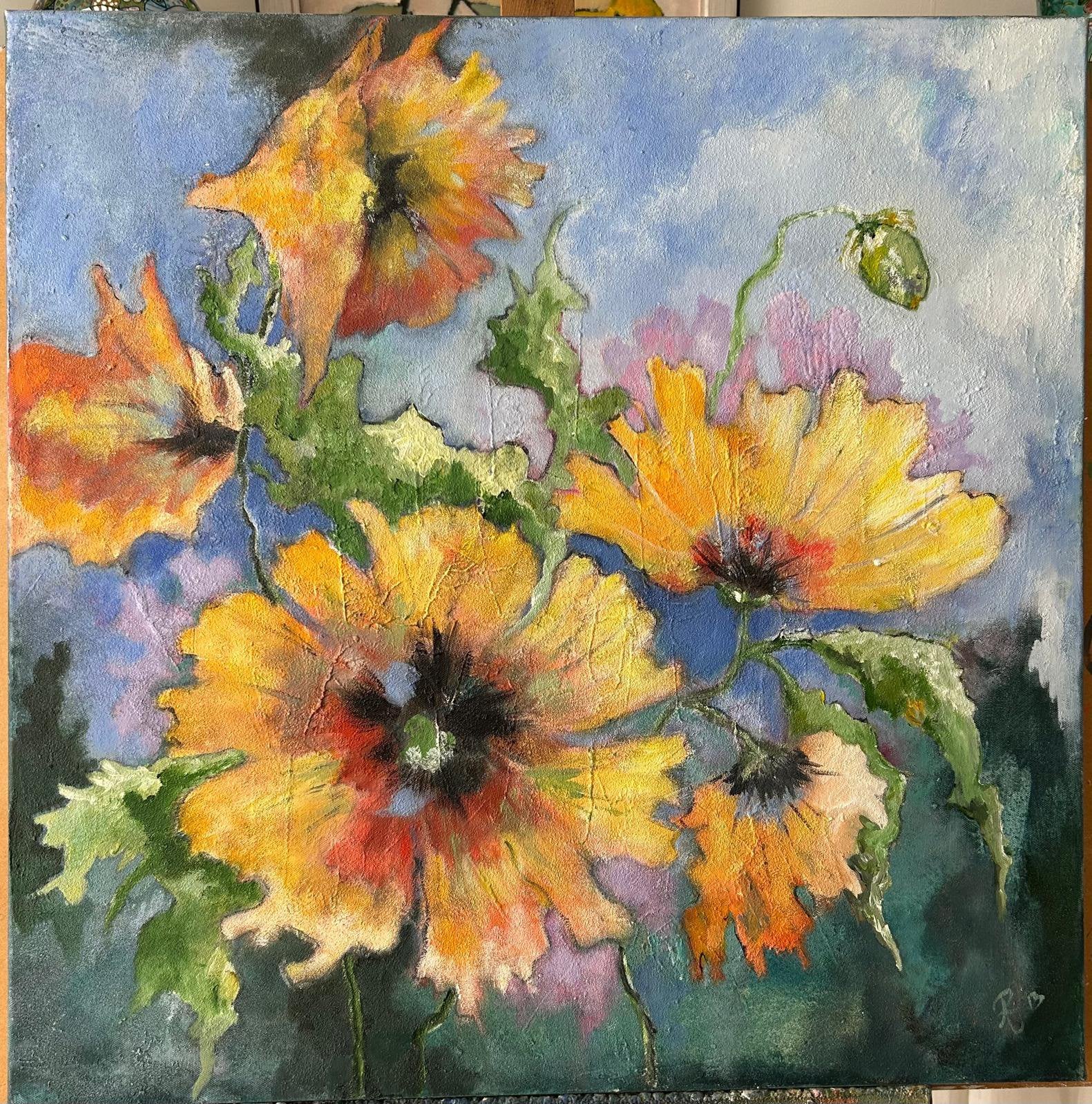 Acryl Ijslandse papavers, Antiek en Kunst, Kunst | Schilderijen | Modern, Ophalen, Acrylverf, Stilleven, Handgeschilderd