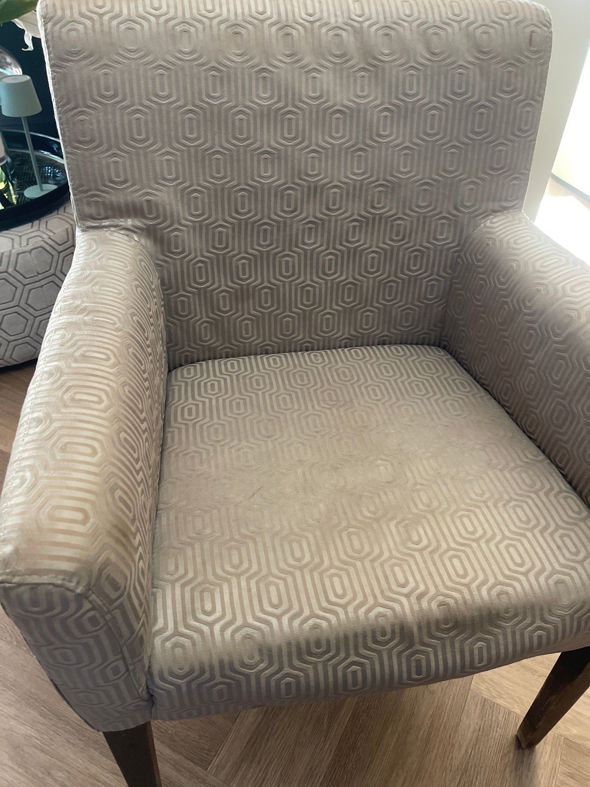 6 Eetkamerstoelen met armleuning - Modern patroon van macazz, Gebruikt, Overige kleuren, Ophalen of Verzenden, Modern hotel chique