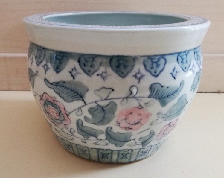 Pion roos chinese bloempot D=20cm groen roze 1 stuk, Antiek en Kunst, Ophalen of Verzenden