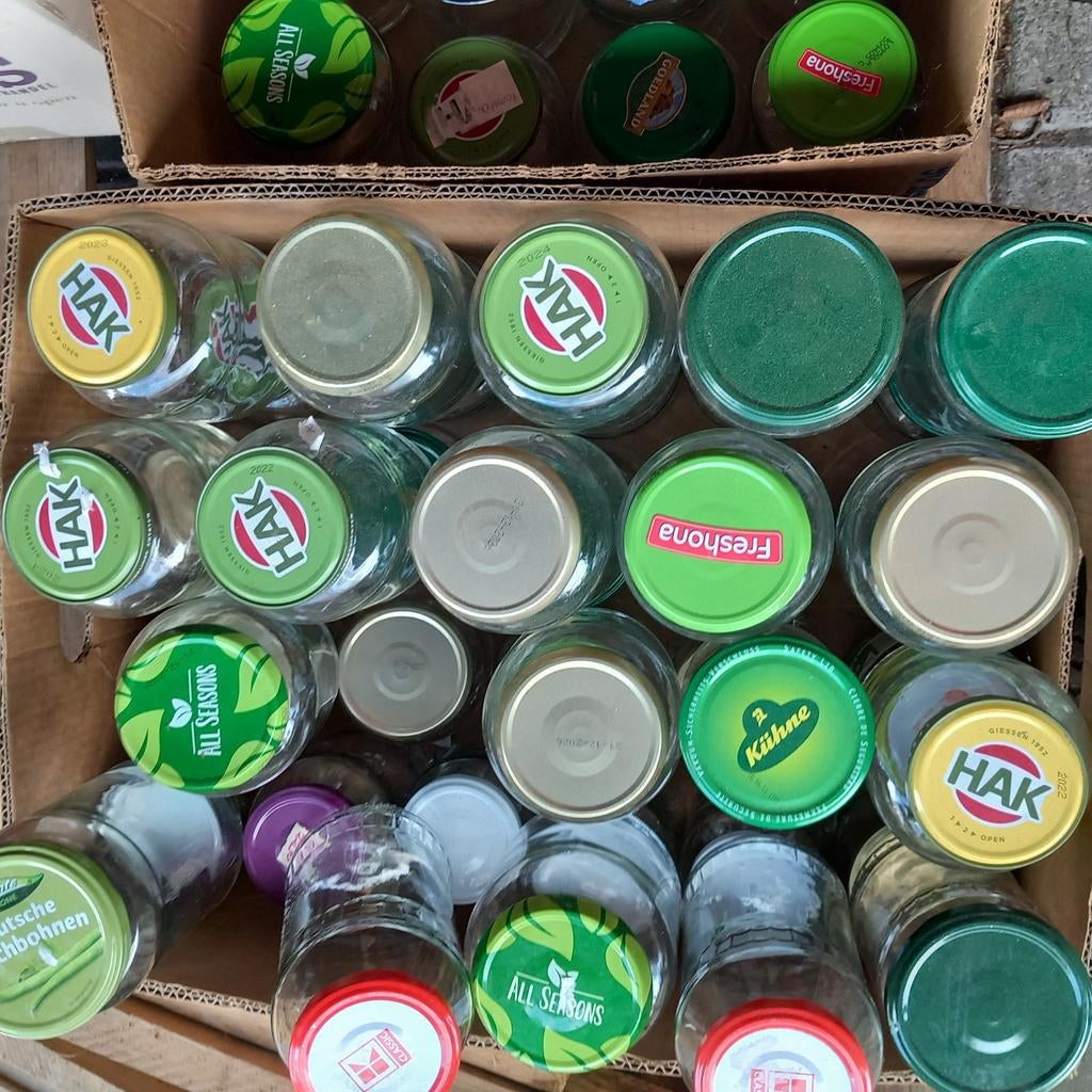 Partij van 60 glazen inmaak potten, jampotten,conservepotten, Huis en Inrichting, Keuken | Potten en Pannen, Ophalen of Verzenden