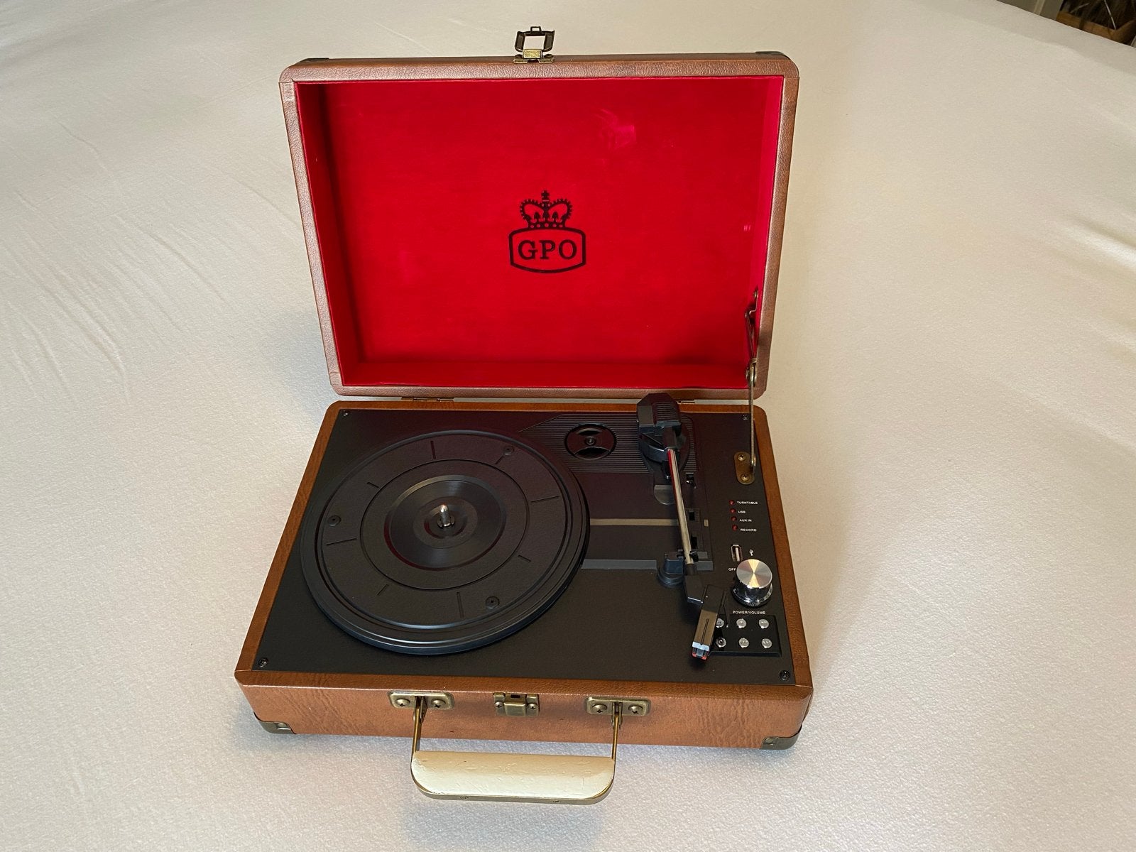 GPO Draagbare Platenspeler Vintage Stijl - Bruin, Ophalen, Zo goed als nieuw, Platenspeler, Overige merken