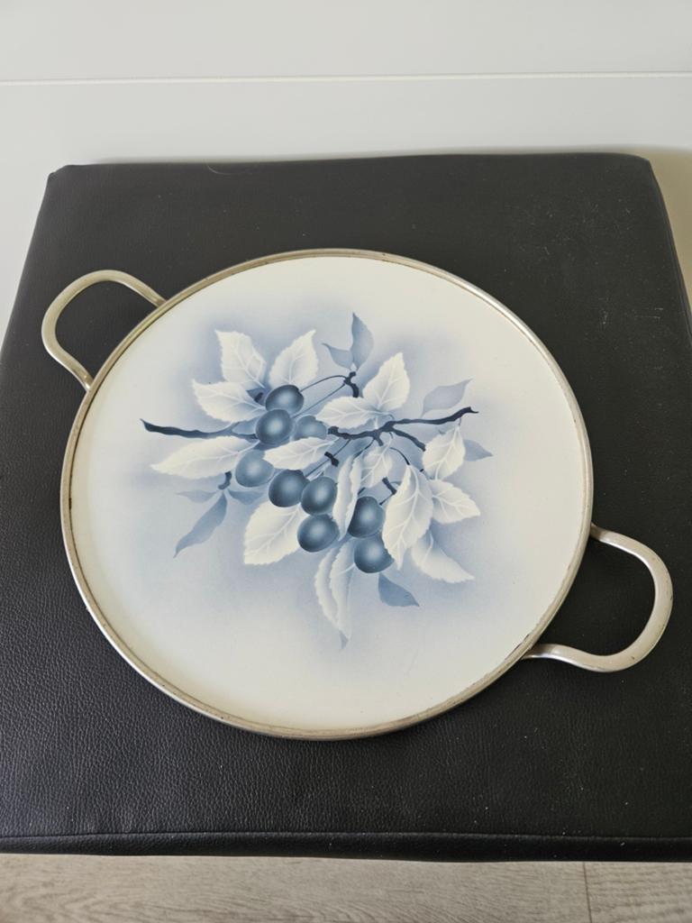 Jaren '30 Porseleinen Dienblad met Nikkel Rand - 30 cm, Ophalen of Verzenden
