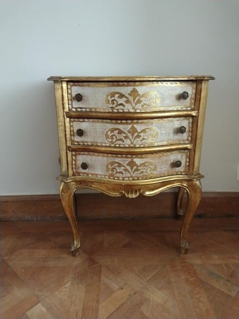 Vintage Florentine Italian Gilt Wood Cabinet 3 drawer, Ophalen of Verzenden, 25 tot 50 cm, 50 tot 100 cm, Minder dan 100 cm