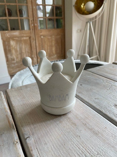Witte BamBam spaarpot. Keramieken kroon., Ophalen, Zo goed als nieuw, Steen, Aardewerk of Keramiek, Overige thema's