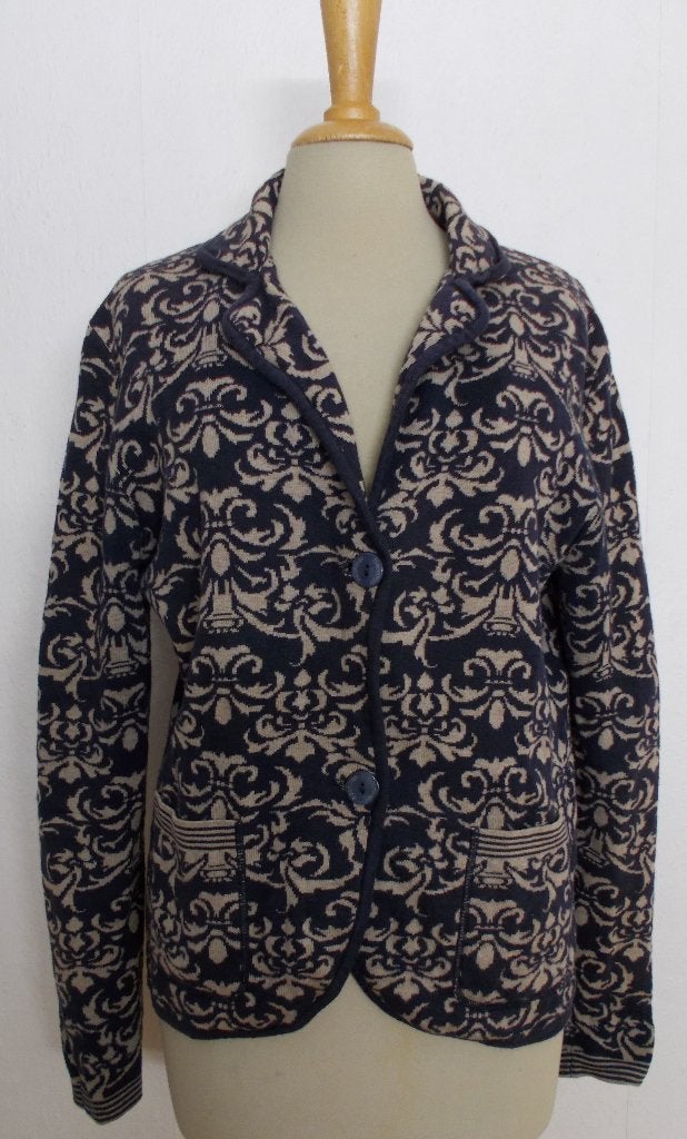 Leuk donkerblauw 100% katoenen print vest van Bloomings! L, Verzenden, Zo goed als nieuw, Maat 42/44 (L), Blauw
