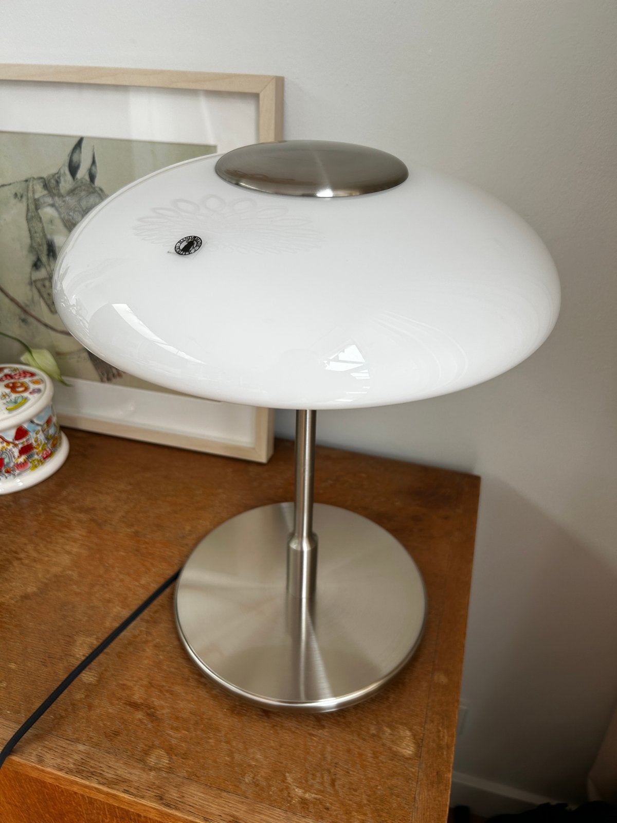 IKEA Tafellamp Tallbyn B2006 - Wit/Zilver, Ophalen of Verzenden, Glas, IKEA, Gebruikt