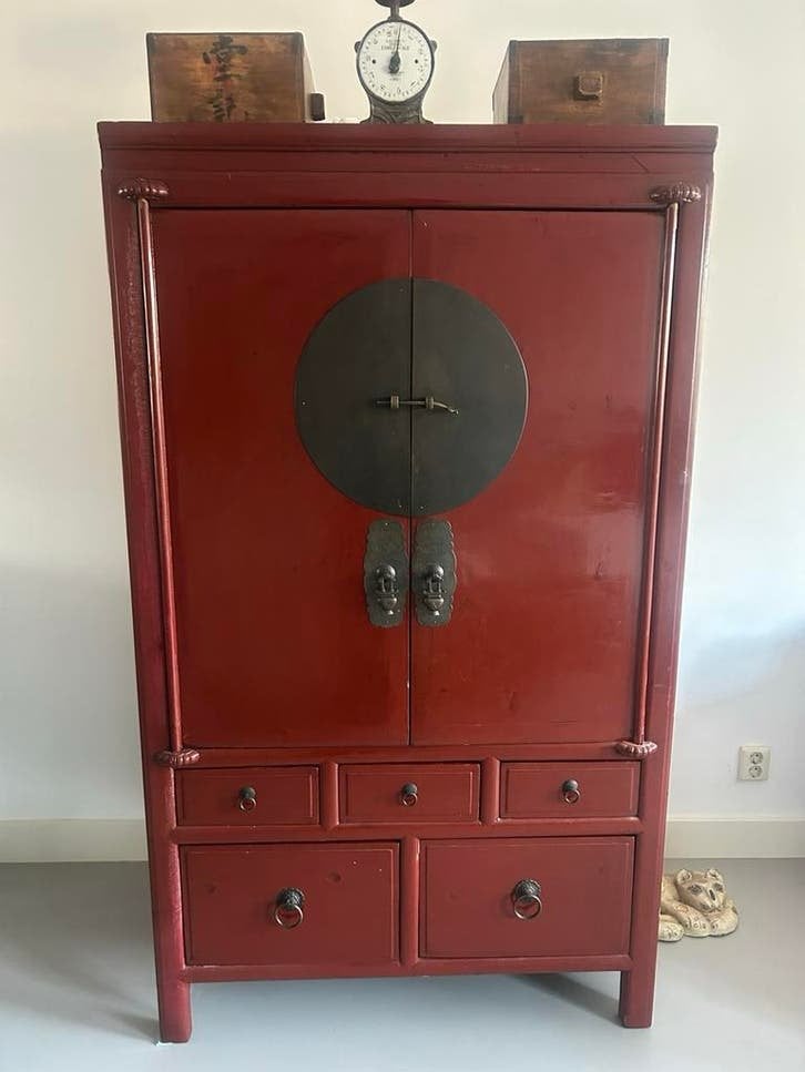 Antieke Chinese Bruidskast / Kledingkast - 105x60Rood, Ophalen