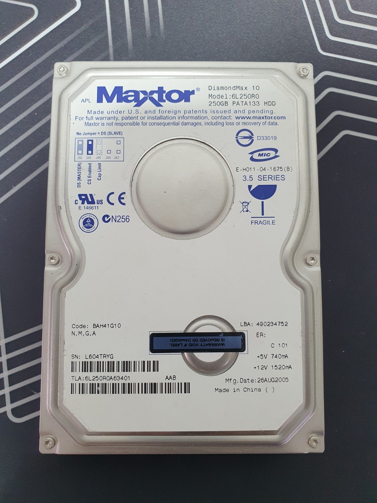 Maxtor DiamondMax 10 250GB harde schijf – 3.5" IDE (PATA), Maxtor, Intern, Gebruikt, .