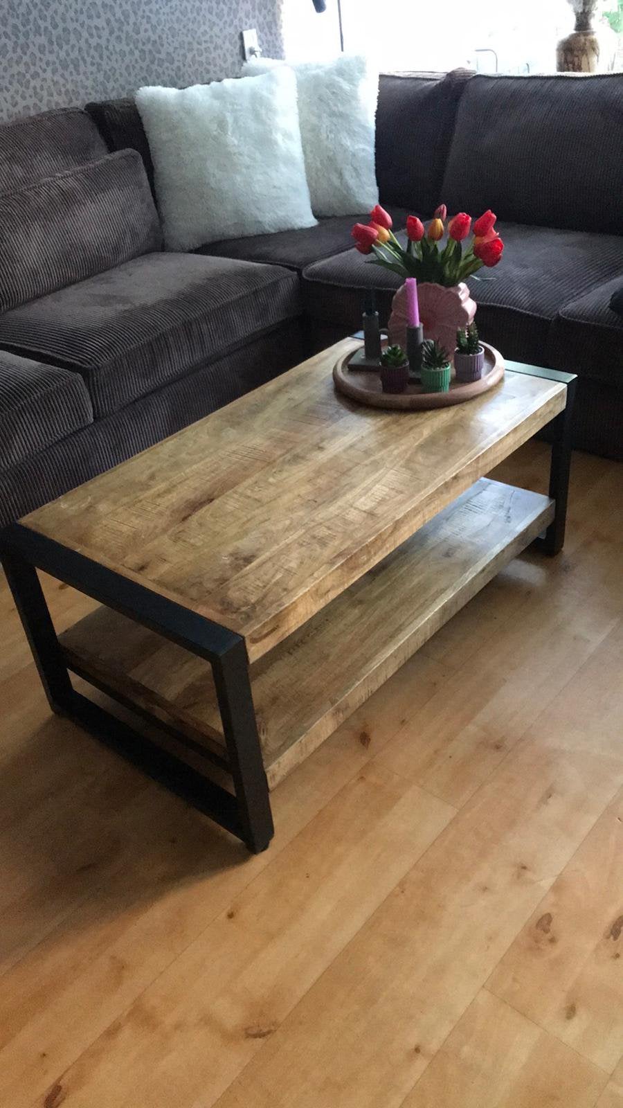 Salontafel mango hout, 100 tot 150 cm, Rond, Zo goed als nieuw, Minder dan 50 cm