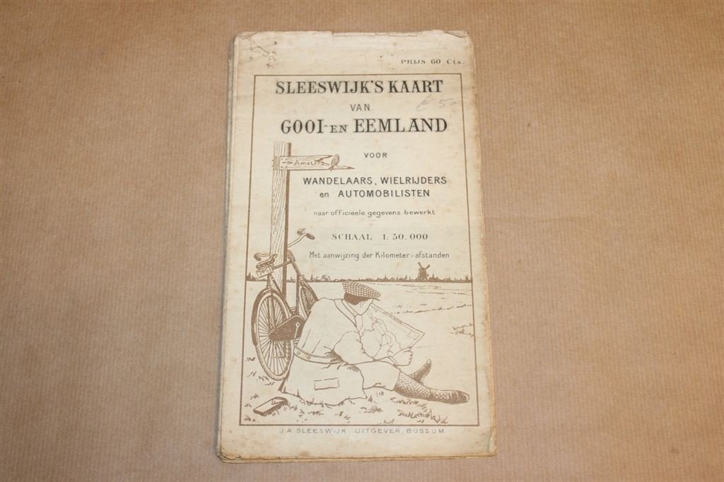 Sleeswijk s Kaart van Gooi- en Eemland - Ca 1920, Gelezen, Ophalen of Verzenden, Landkaart, 1800 tot 2000