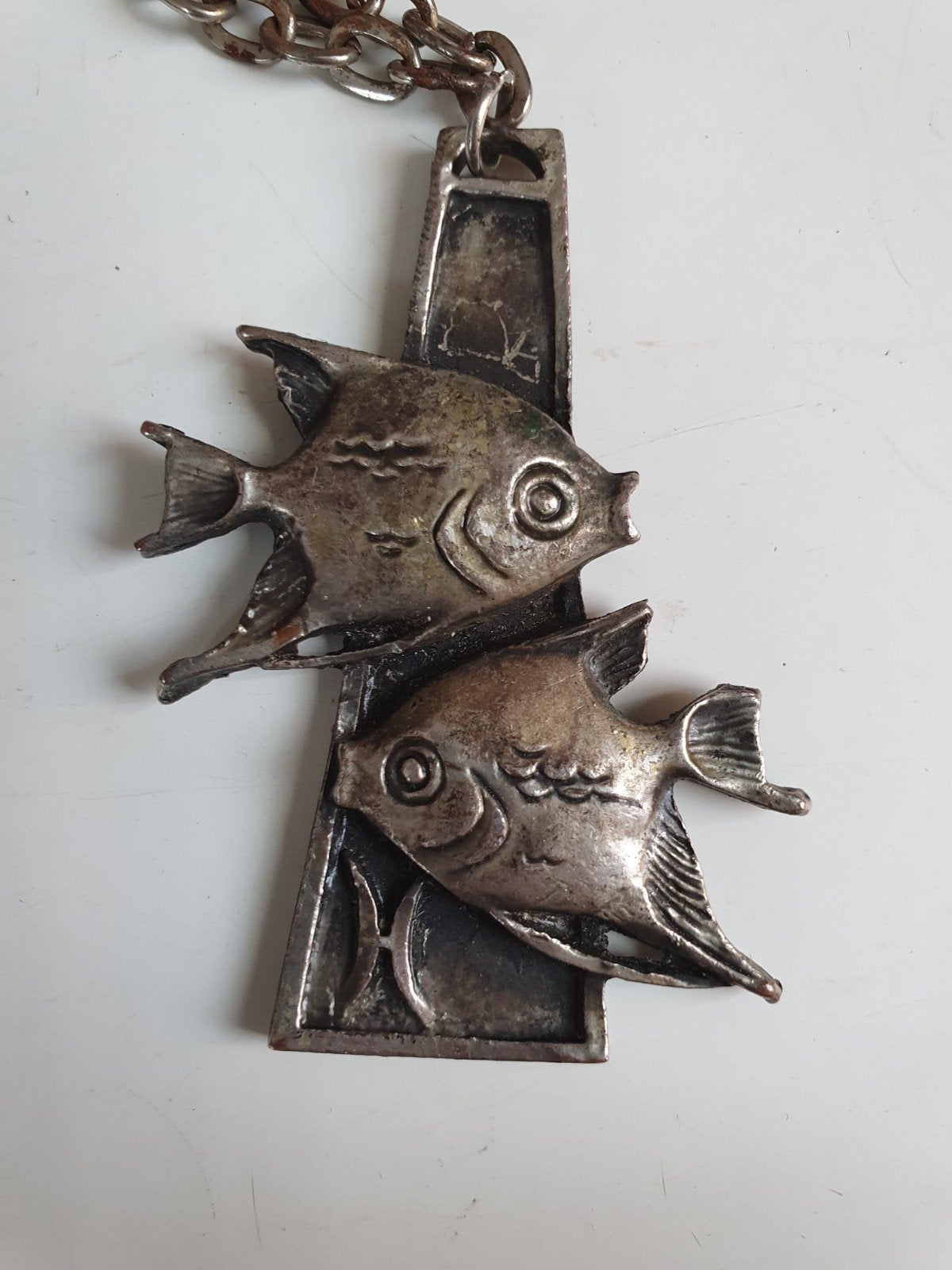 Vintage hanger zodiac sterrenbeeld vissen met ketting, Ophalen of Verzenden, Zo goed als nieuw, Zilver, Overige materialen