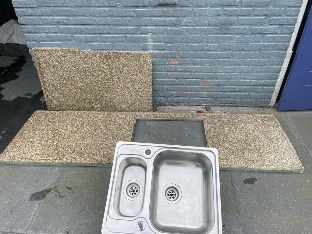 Aanrechtblad met spoelbak - Gebruikt, Huis en Inrichting, Keuken | Complete keukens, Ophalen, Gebruikt, Overige kleuren, Overige typen