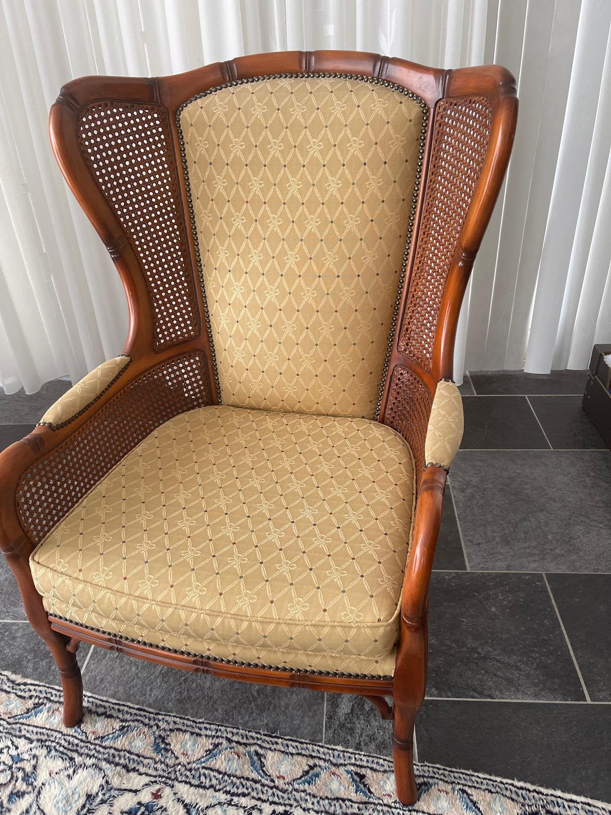 Vintage oorfauteuil – faux bamboe en rotan – jaren 70, Ophalen