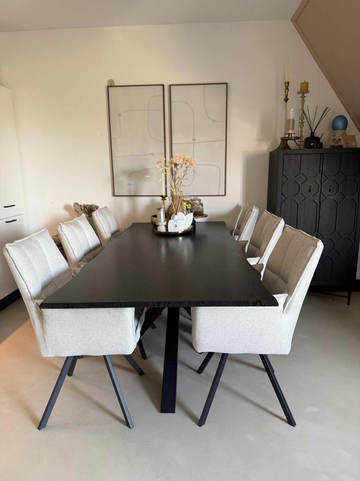 Eetkamerset: Tafel (220x100) met 6 draaibare stoelen, Ophalen, Zo goed als nieuw, 6 tot 8 stoelen