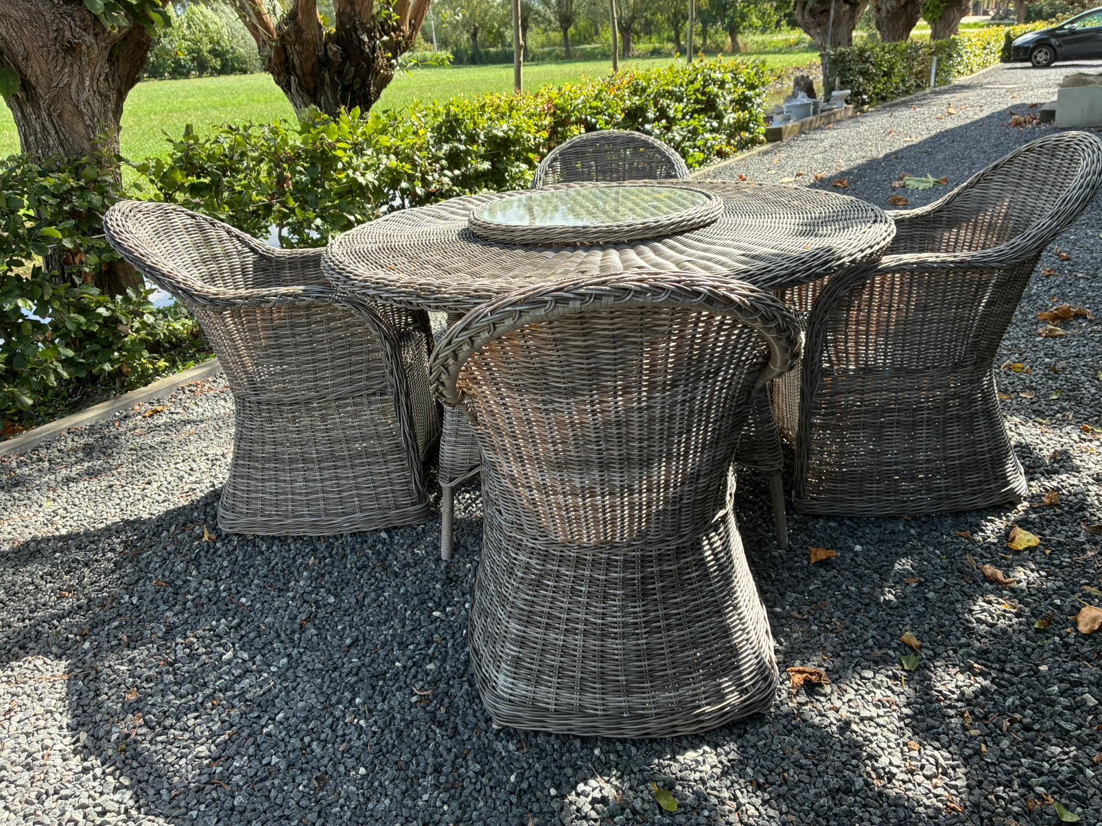 Intratuin eettafel tuinstoelen tuinset wicker Samba grijs, Tuin en Terras, Tuinsets en Loungesets, 4 zitplaatsen, Rotan, Ophalen of Verzenden
