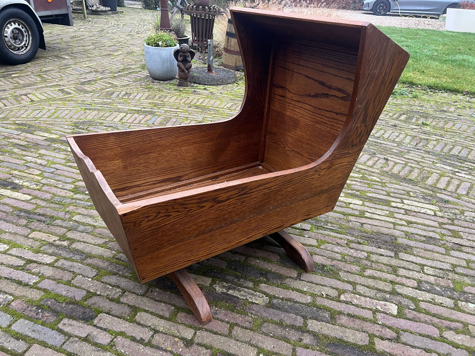 Eiken houten wieg/slede - Uniek decoratiestuk, Ophalen