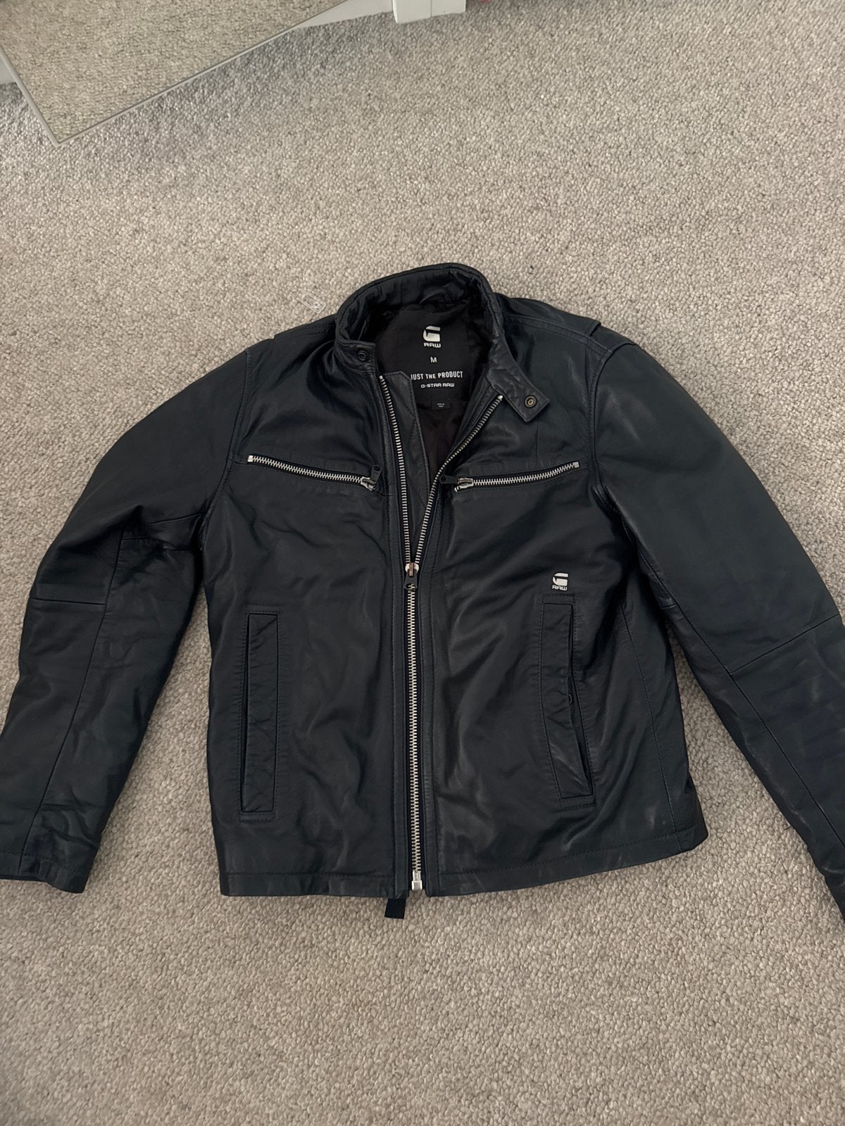 G-Star RAW Leren Jas Zwart Maat M, Ophalen of Verzenden, Zo goed als nieuw, Maat 48/50 (M), Zwart