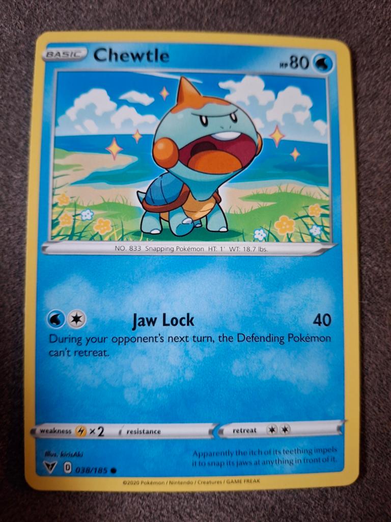 Chewtle Pokémon Kaart - Basic - HP80 - 036/185, Hobby en Vrije tijd, Verzamelkaartspellen | Pokémon, Zo goed als nieuw, Losse kaart