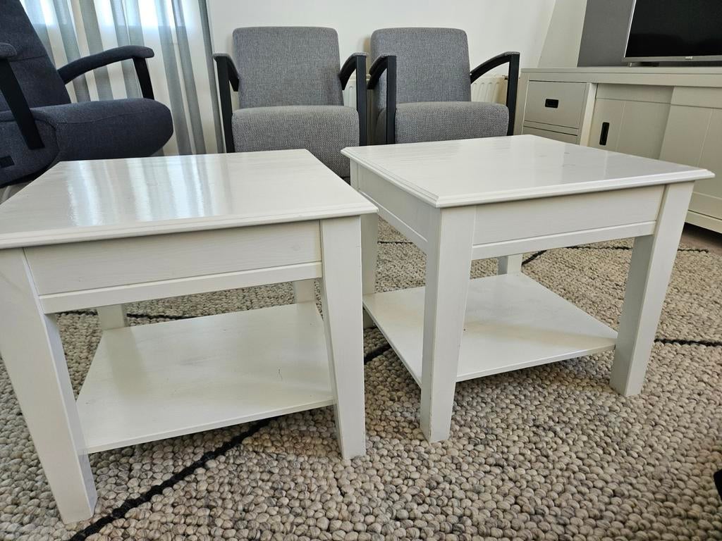 Set van 2 witte bijzettafels, Huis en Inrichting, Minder dan 55 cm, Gebruikt, Modern, Scandinavisch, Rechthoekig