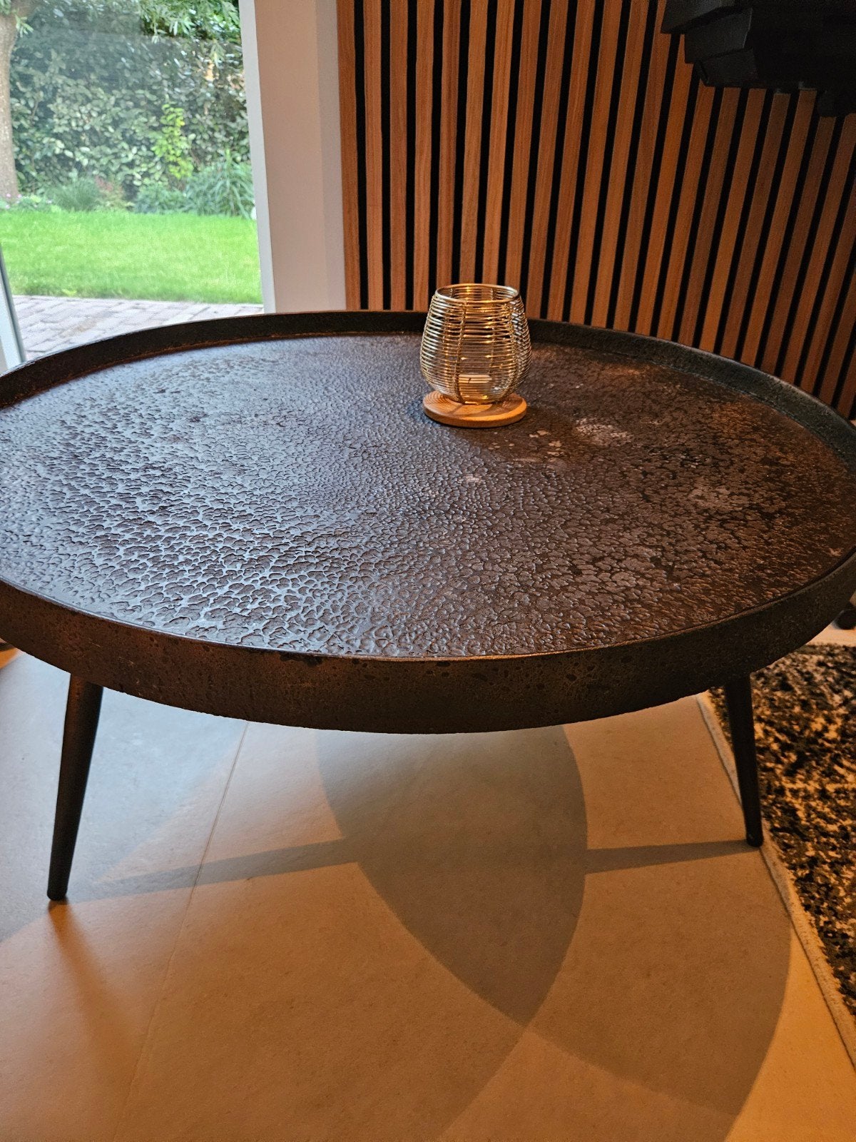 Woood ronde salontafel, Huis en Inrichting, Tafels | Salontafels, Gebruikt, 50 tot 100 cm, Modern, Industrieel, Rond