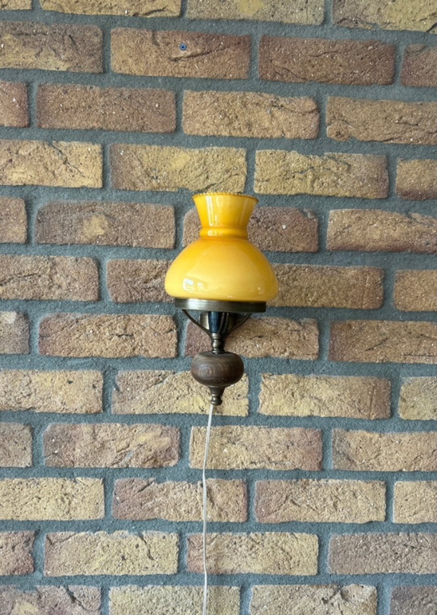 Vintage wandlampje met glazen afneembare kap, Ophalen of Verzenden