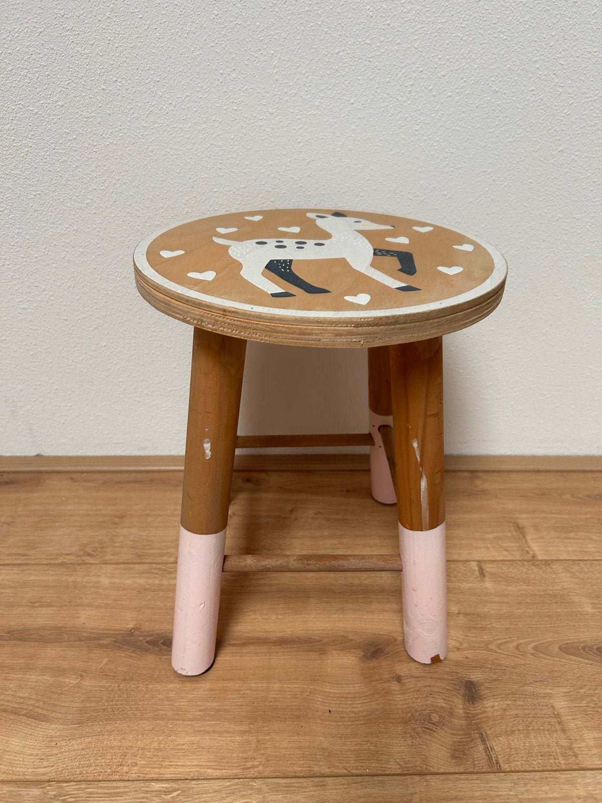 Houten krukje met hertje - Kinderkrukje, Ophalen, Gebruikt, Hout