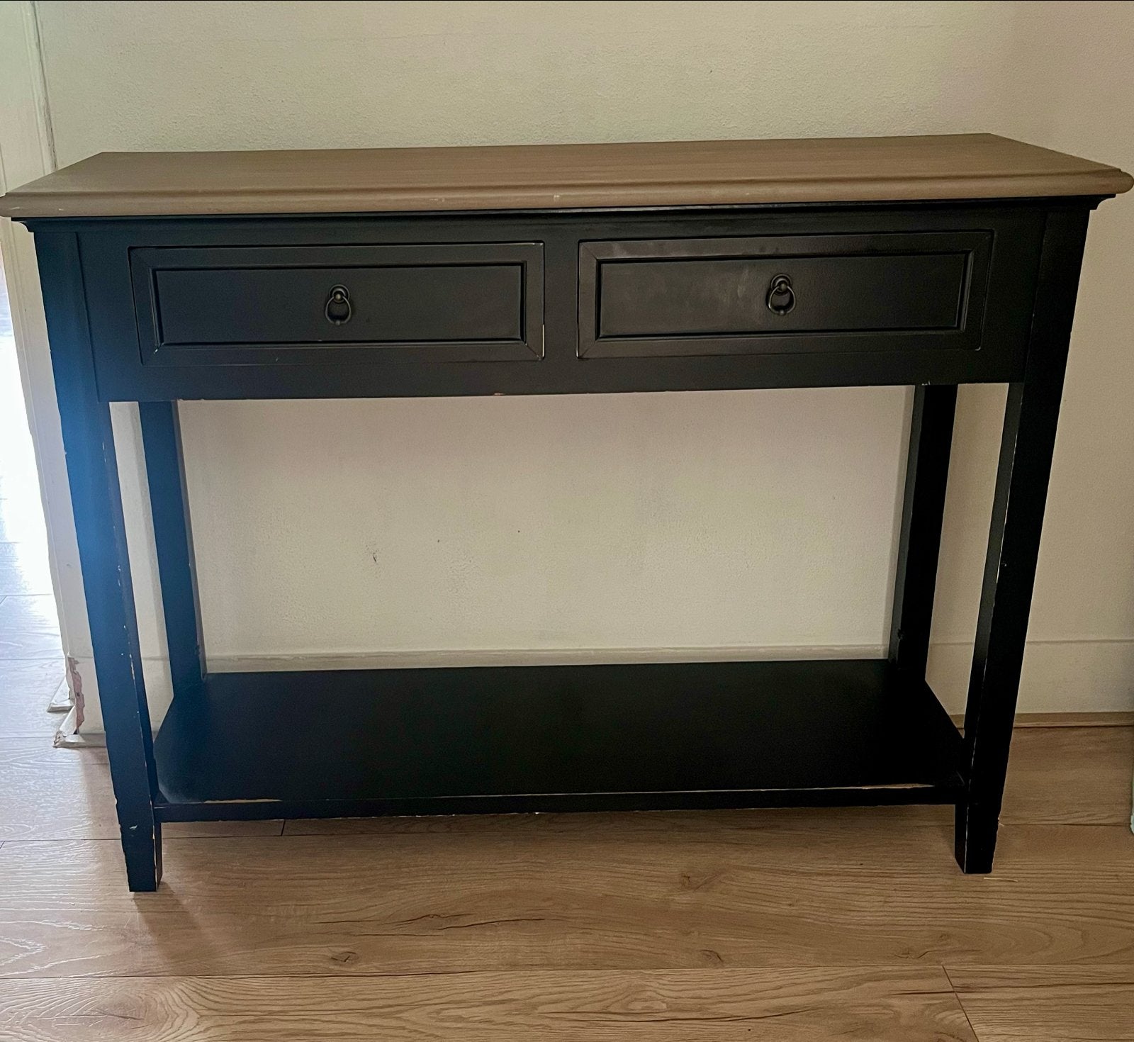 Donkerbruin dressoir (Xenos) met lichte houten blad en lade, Ophalen, Gebruikt, 75 cm of meer, 60 cm of meer