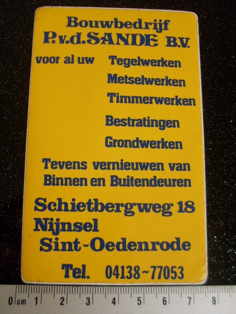 sticker bouwbedrijf P. v.d. Sande nijnsel sint-oedenrode, Verzenden, Zo goed als nieuw, Bedrijf of Vereniging