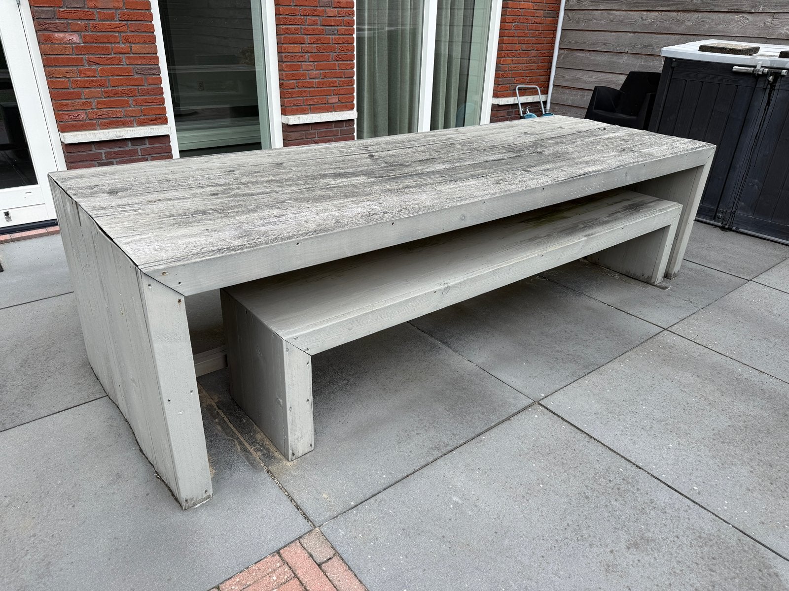 Houten tuintafel 3 meter met bank, Ophalen, Gebruikt, Rechthoekig, Hout