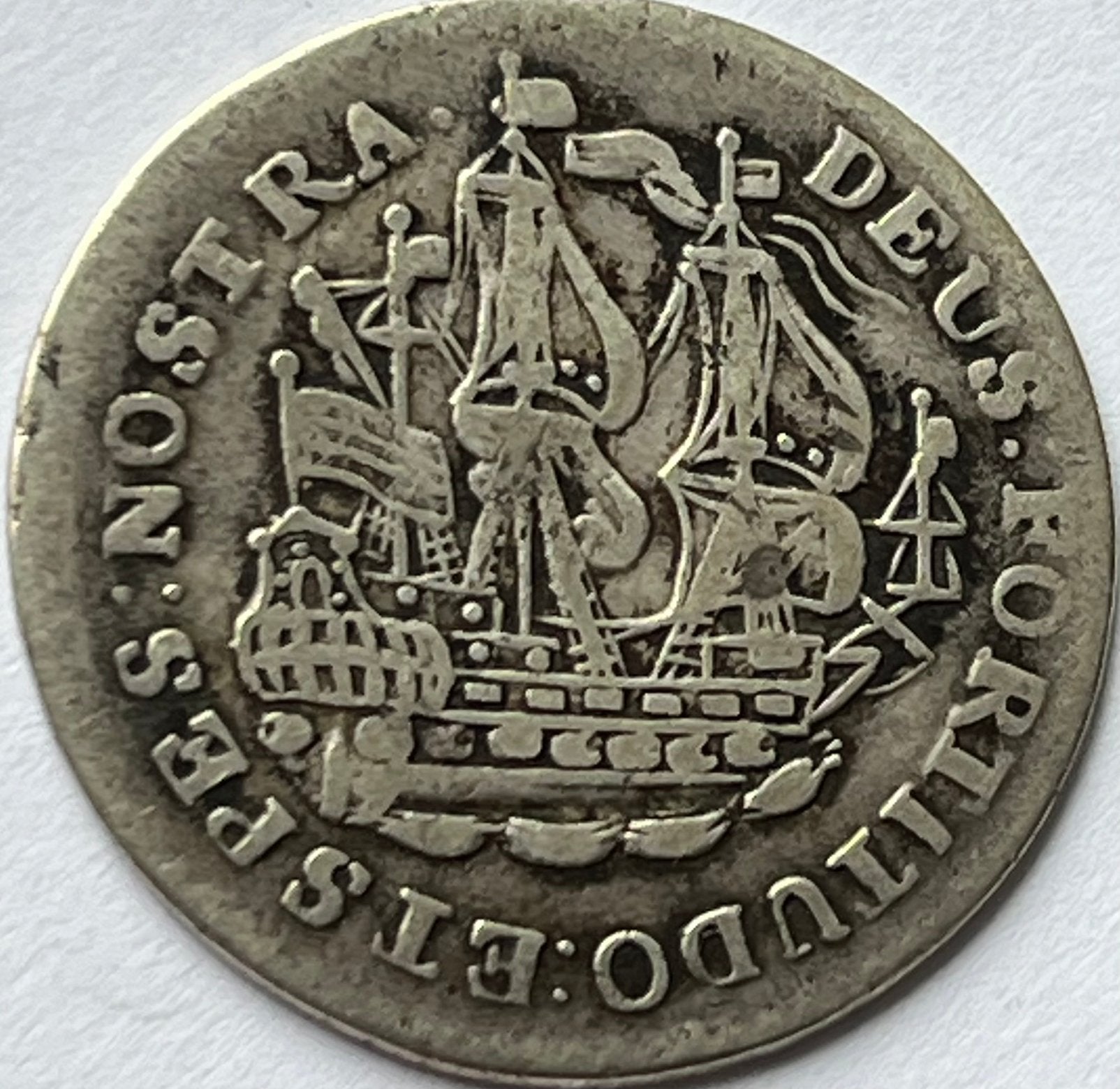 West-Friesland zilveren scheepjesschelling 1760, Postzegels en Munten, Ophalen of Verzenden, Vóór koninkrijk, Overige waardes