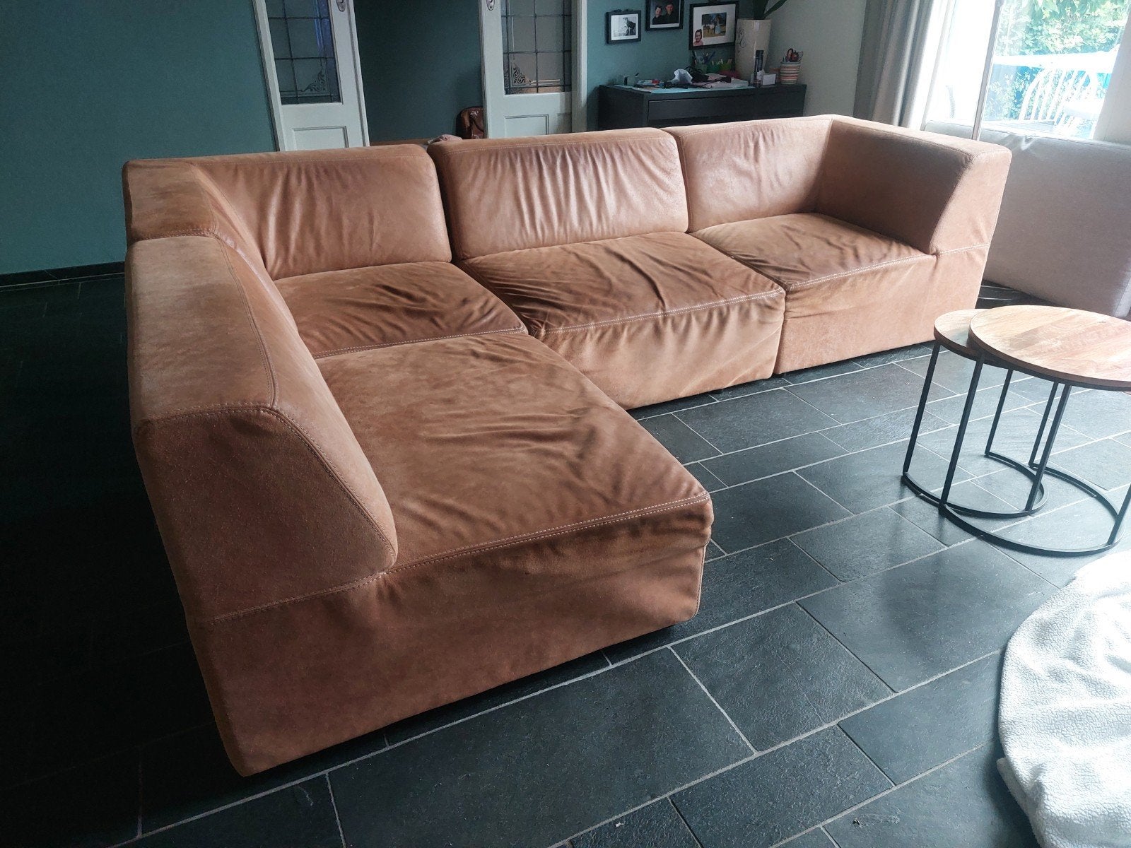 Gratis af te halen: Nubuck leren hoekbank (modulair), Ophalen, Gebruikt
